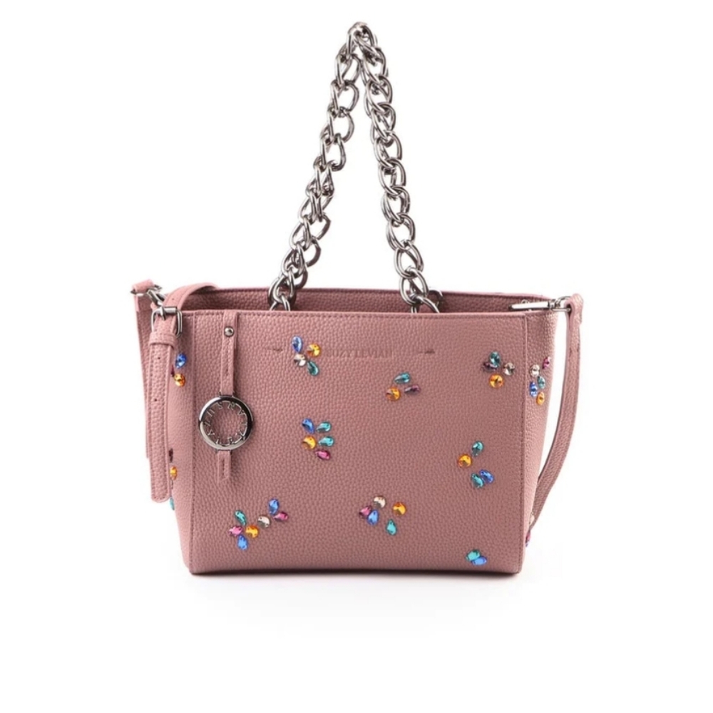 Suzy Levian Pebbled Faux Leather Rhinestone Satchel Handbag NWTs 2 COLOR OPTIONS